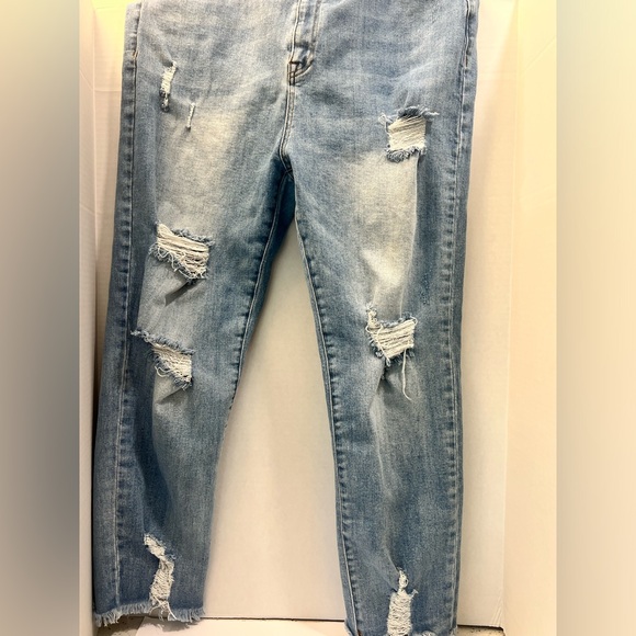 Distressed, Stretchy Light Blue, Torn Jeans - Picture 1 of 4